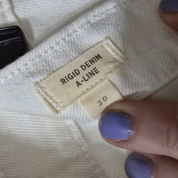 Madewell Rigid Denim A-Line High Waist Mini Skirt in Tile White, Button Fly, EUC - Picture 13 of 13
